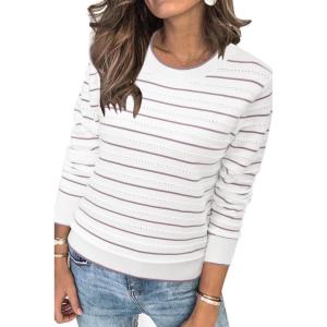 image:imageArachampCloz Womens Soft Knit Sweater Fall Dressy Casual Pullover TopsStriped White Purple