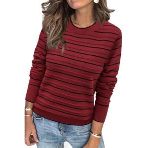 image:imageArachampCloz Womens Soft Knit Sweater Fall Dressy Casual Pullover TopsStriped Wine Black