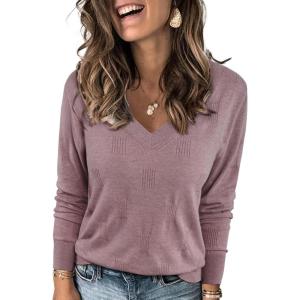 image:imageArachampCloz Womens Soft V Neck Long Sleeve Fall Casual Regular Fit Sweater TopsHeather Khaki