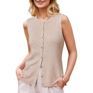 image:imageArachampCloz Womens Wool Blend Non See Through Button Down Business Casual Tank Tops 2026Apricot