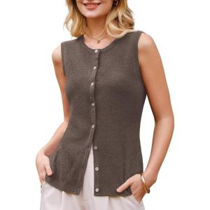 image:imageArachampCloz Womens Wool Blend Non See Through Button Down Business Casual Tank Tops 2026Coffee