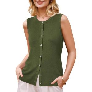 image:imageArachampCloz Womens Wool Blend Non See Through Button Down Business Casual Tank Tops 2026Olive Green