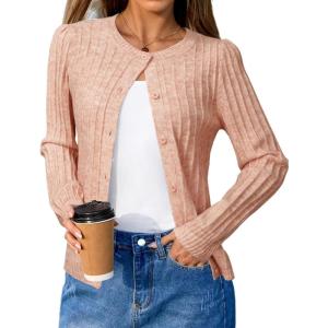 image:imageArachampCloz Womens Wool Blend Puff Sleeve Fall Cable Knit Cardigan Sweaters 2025Pink
