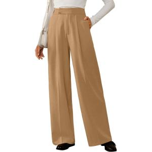 image:imageArachampCloz Womens WrinkleFree Pleated High Waisted Business Casual Wide Leg Dress Pants 2026Camel
