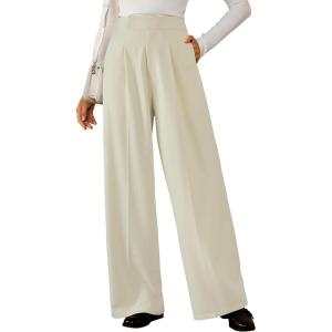 image:imageArachampCloz Womens WrinkleFree Pleated High Waisted Business Casual Wide Leg Dress Pants 2026Offwhite