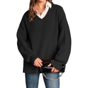 image:imageArachampCloz Womens Wool Blend Oversized V Neck Casual Sweaters 2025Black