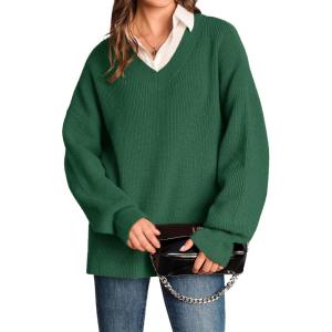 image:imageArachampCloz Womens Wool Blend Oversized V Neck Casual Sweaters 2025Dark Green