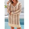 image:imageArachampCloz Womens Linen Blend Summer Swim Suit Cover Up V Neck Crochet Dress Striped Beach Vacation Outfits 2026Apricot Stripe