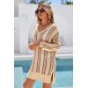 image:imageArachampCloz Womens Linen Blend Summer Swim Suit Cover Up V Neck Crochet Dress Striped Beach Vacation Outfits 2026Apricot Stripe