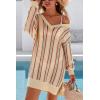 image:imageArachampCloz Womens Linen Blend Summer Swim Suit Cover Up V Neck Crochet Dress Striped Beach Vacation Outfits 2026Apricot Stripe