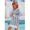 image:imageArachampCloz Womens Linen Blend Summer Swim Suit Cover Up V Neck Crochet Dress Striped Beach Vacation Outfits 2026Blue Stripe
