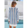 image:imageArachampCloz Womens Linen Blend Summer Swim Suit Cover Up V Neck Crochet Dress Striped Beach Vacation Outfits 2026Blue Stripe