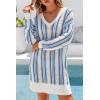 image:imageArachampCloz Womens Linen Blend Summer Swim Suit Cover Up V Neck Crochet Dress Striped Beach Vacation Outfits 2026Blue Stripe