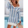 image:imageArachampCloz Womens Linen Blend Summer Swim Suit Cover Up V Neck Crochet Dress Striped Beach Vacation Outfits 2026Blue Stripe