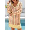 image:imageArachampCloz Womens Linen Blend Summer Swim Suit Cover Up V Neck Crochet Dress Striped Beach Vacation Outfits 2026Brick Stripe