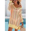 image:imageArachampCloz Womens Linen Blend Summer Swim Suit Cover Up V Neck Crochet Dress Striped Beach Vacation Outfits 2026Brick Stripe