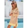image:imageArachampCloz Womens Linen Blend Summer Swim Suit Cover Up V Neck Crochet Dress Striped Beach Vacation Outfits 2026Brick Stripe