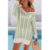 image:imageArachampCloz Womens Linen Blend Summer Swim Suit Cover Up V Neck Crochet Dress Striped Beach Vacation Outfits 2026Green Stripe