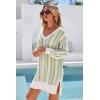 image:imageArachampCloz Womens Linen Blend Summer Swim Suit Cover Up V Neck Crochet Dress Striped Beach Vacation Outfits 2026Green Stripe