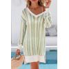 image:imageArachampCloz Womens Linen Blend Summer Swim Suit Cover Up V Neck Crochet Dress Striped Beach Vacation Outfits 2026Green Stripe