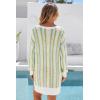 image:imageArachampCloz Womens Linen Blend Summer Swim Suit Cover Up V Neck Crochet Dress Striped Beach Vacation Outfits 2026Green Stripe