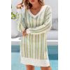 image:imageArachampCloz Womens Linen Blend Summer Swim Suit Cover Up V Neck Crochet Dress Striped Beach Vacation Outfits 2026Green Stripe