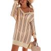 image:imageArachampCloz Womens Linen Blend Summer Swim Suit Cover Up V Neck Crochet Dress Striped Beach Vacation Outfits 2026Apricot Stripe