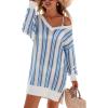image:imageArachampCloz Womens Linen Blend Summer Swim Suit Cover Up V Neck Crochet Dress Striped Beach Vacation Outfits 2026Blue Stripe