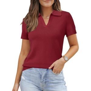 image:imageArachampCloz Womens Wool Blend Knit Spring Summer Business Casual Lightweight Short Sleeve Sweater Pullover 2026Burgundy Red