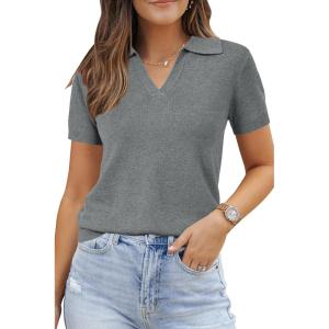 image:imageArachampCloz Womens Wool Blend Knit Spring Summer Business Casual Lightweight Short Sleeve Sweater Pullover 2026Grey
