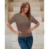 image:imageArachampCloz Womens Spring Summer Scalloped Short Sleeve Tops Textured ShirtsCoffee