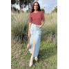 image:imageArachampCloz Womens Spring Summer Scalloped Short Sleeve Tops Textured ShirtsDusty Red