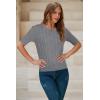 image:imageArachampCloz Womens Spring Summer Scalloped Short Sleeve Tops Textured ShirtsGrey