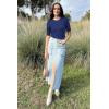 image:imageArachampCloz Womens Spring Summer Scalloped Short Sleeve Tops Textured ShirtsNavy Blue