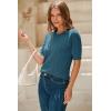 image:imageArachampCloz Womens Spring Summer Scalloped Short Sleeve Tops Textured ShirtsPeacock Blue