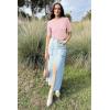 image:imageArachampCloz Womens Spring Summer Scalloped Short Sleeve Tops Textured ShirtsPink 02