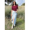 image:imageArachampCloz Womens Spring Summer Scalloped Short Sleeve Tops Textured ShirtsWine Red