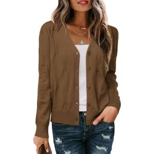 image:imageArachampCloz Womens Soft Cropped Cardigan Casual Lightweight Shrug Sweater TopsCoffee