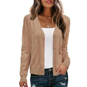 image:imageArachampCloz Womens Soft Cropped Cardigan Casual Lightweight Shrug Sweater TopsDark Apricot