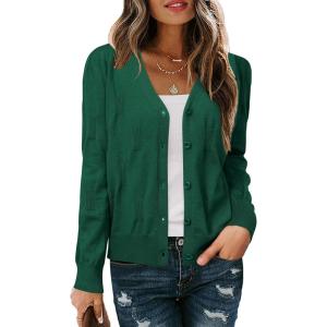 image:imageArachampCloz Womens Soft Cropped Cardigan Casual Lightweight Shrug Sweater TopsDeep Green