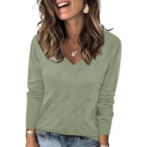 image:imageArachampCloz Womens Soft V Neck Long Sleeve Fall Casual Regular Fit Sweater TopsSage Green