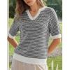 image:imageArachampCloz Womens 100 Cotton Polo V Neck Striped Short Sleeve Spring Casual Pullover Sweaters 2026Black