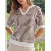 image:imageArachampCloz Womens 100 Cotton Polo V Neck Striped Short Sleeve Spring Casual Pullover Sweaters 2026Brown