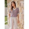 image:imageArachampCloz Womens 100 Cotton Polo V Neck Striped Short Sleeve Spring Casual Pullover Sweaters 2026Dark Red