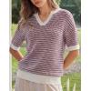 image:imageArachampCloz Womens 100 Cotton Polo V Neck Striped Short Sleeve Spring Casual Pullover Sweaters 2026Dark Red