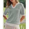 image:imageArachampCloz Womens 100 Cotton Polo V Neck Striped Short Sleeve Spring Casual Pullover Sweaters 2026Green