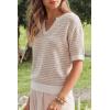 image:imageArachampCloz Womens 100 Cotton Polo V Neck Striped Short Sleeve Spring Casual Pullover Sweaters 2026Khaki