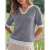 image:imageArachampCloz Womens 100 Cotton Polo V Neck Striped Short Sleeve Spring Casual Pullover Sweaters 2026Navy