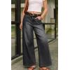 image:imageArachampCloz Womens Cotton Contrast Waistband Wide Leg Stretchy Denim Jeans 2026Black