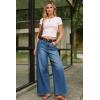 image:imageArachampCloz Womens Cotton Contrast Waistband Wide Leg Stretchy Denim Jeans 2026Blue
